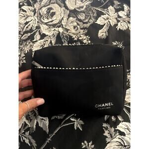 CHANEL Parfums Black Cosmetic Travel Makeup Bag Black LUXURY Vacation Beauty